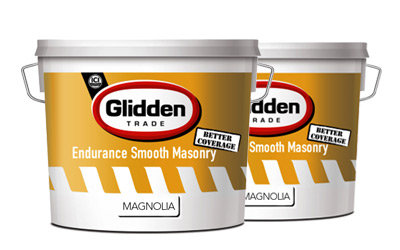 Glidden Trade Endurance Smooth Masonry range in Magnolia now covers up to 15% further